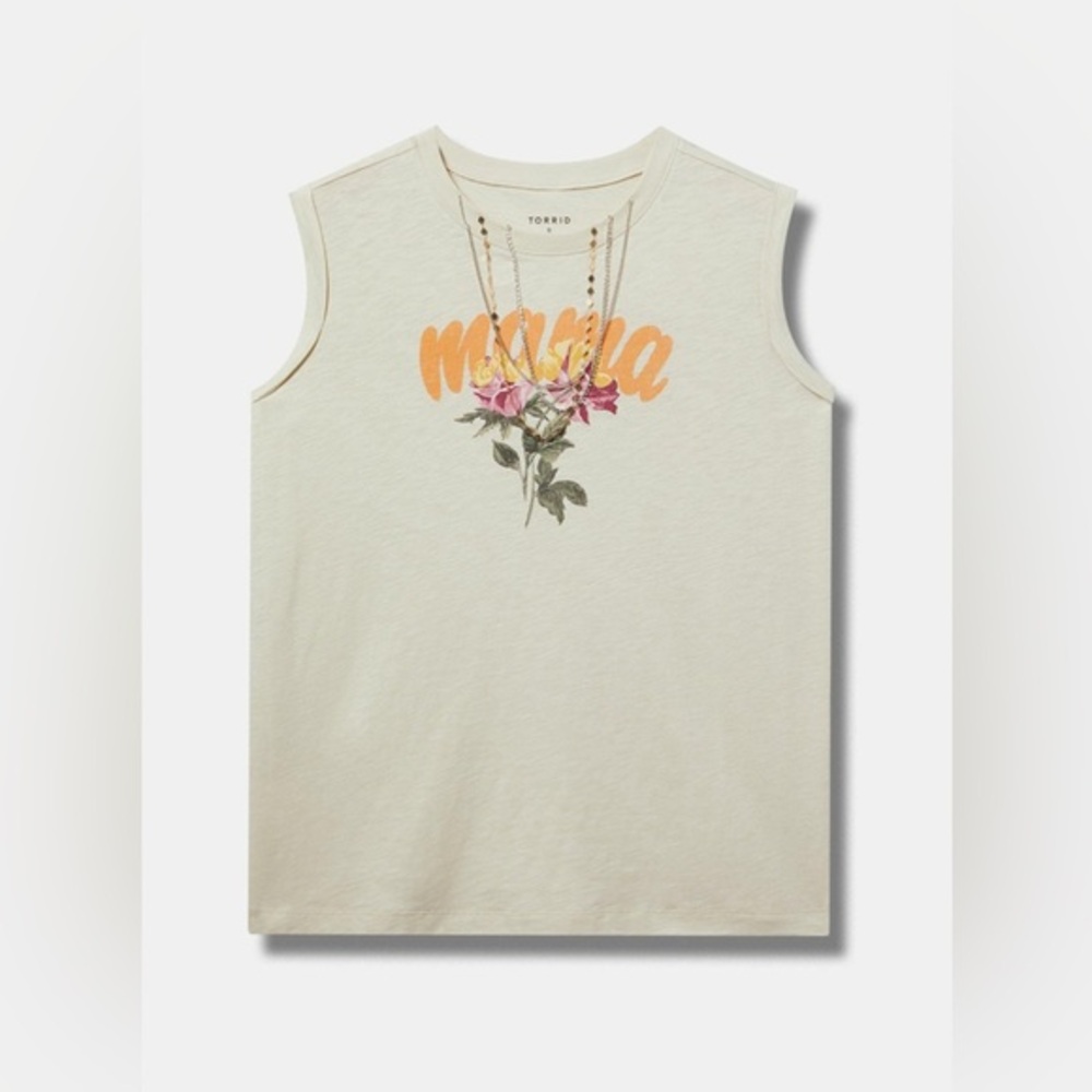 Torrid Cream Floral Mama Tank | Roll-Sleeve Muscle Tank